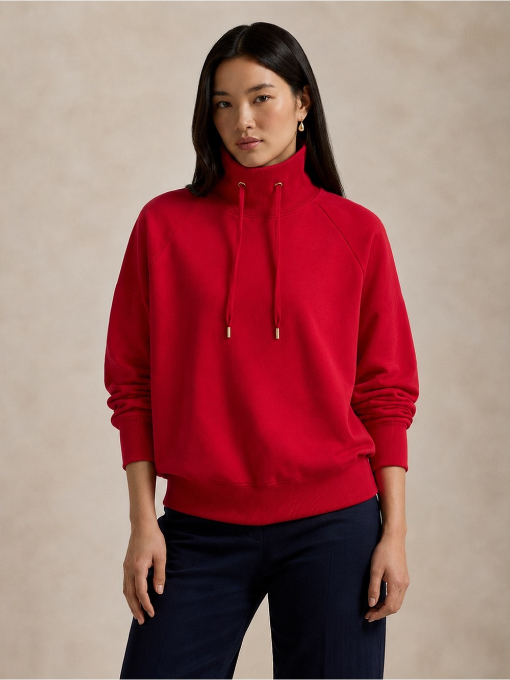 Lauren Ralph Lauren Funnel Neck Drawstring Sweatshirt Red Women Size S